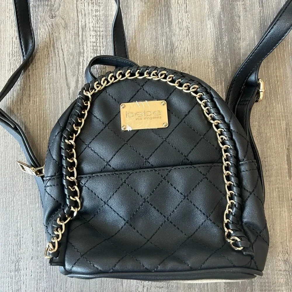 Bebe Black Vegan Leather Quilted Mini Backpack NEW